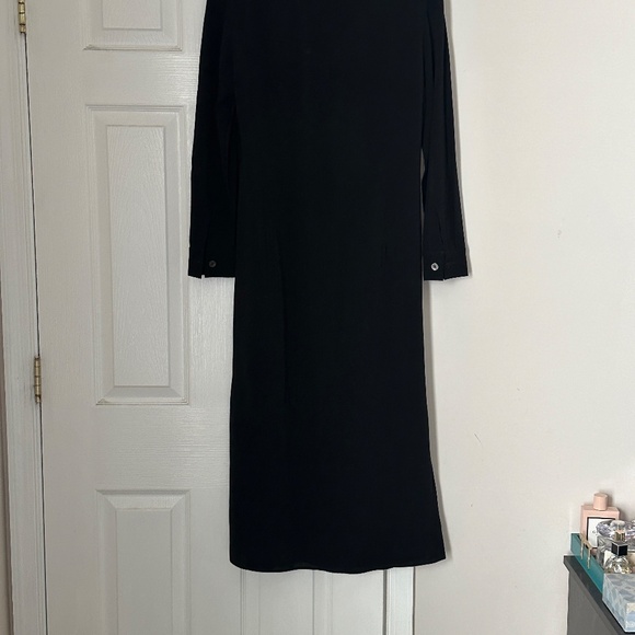 Max Mara Vintage Italian Shirt Dress Virgin Wool Size 6 Straight Side Slit Black - Picture 8 of 12